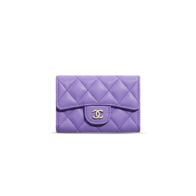 CHANEL CAVIAR QUILTED FLAP CARD HOLDER WALLET PURPLE AP0214 (11.3*7.5*2.5cm)